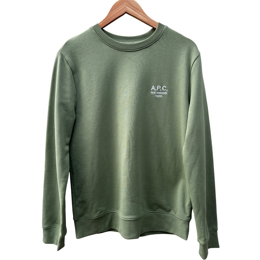APC Rue Madame Paris Logo Sweatshirt Sage Green Mens Small Cotton Pullover